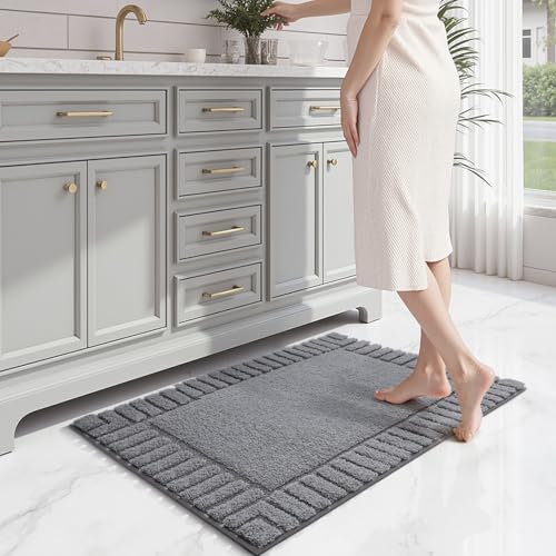 LUMI Bathroom Rugs Non Slip with Rubber Backing, Extra Soft Plush Microfiber Bath Rug Absorbent, Machine Washable Bath Mat Quick Dry for Tub, Shower, Dark Grey, 16"x24" - color: Dark Grey, size: 16" x 24"