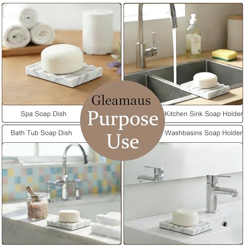 Natural Marble Soap Dish for Shower Stone Tray Small Bar Soap Holder with Self Draining, Non-Slip, Luxury Bath Room Accessories, Sponge Dish Scrubbers Tray for Kitchen Sink Counter Top (Carrara White)