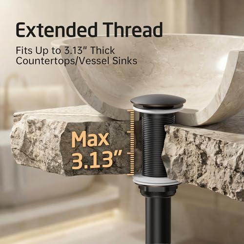 KES Oil Rubbed Bronze Bathroom Sink Drain with Extended Thread, All Metal Pop Up Drain Stopper without Overflow for Thicker Vessel Sinks and Countertops, Brass and Stainless Steel, S2022D-ORB - color: Oil Rubbed Bronze, style: NO Overflow, Long Thread