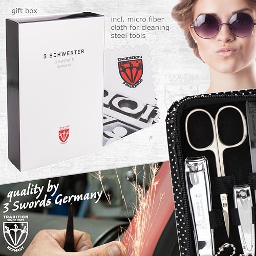 3 Swords Germany - brand quality 8 piece manicure pedicure grooming kit set synthetic leather case black silver spots - Made in Germany - color: BLACK - SILVER SPOTS