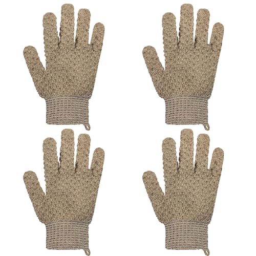 Exfoliating Bath Gloves 2 Pairs - Heavy Texture Body Scrub Gloves for Shower, Spa, Massage and Body Scrubs, Dead Skin Remover, Washing Gloves with Hanging Loop(Coffee) - color: Coffee