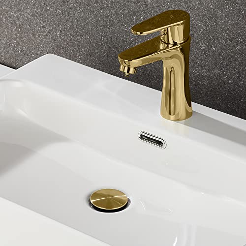 TIORIY Pop up Bahtroom Sink Drain with Overflow, Brushed Gold Vessel Sink Drain for Bathroom Assembly, Anti Clogging Bathroom Sink Stopper, Suit for 1 3/4 Hole - color: With Overflow Brushed Gold