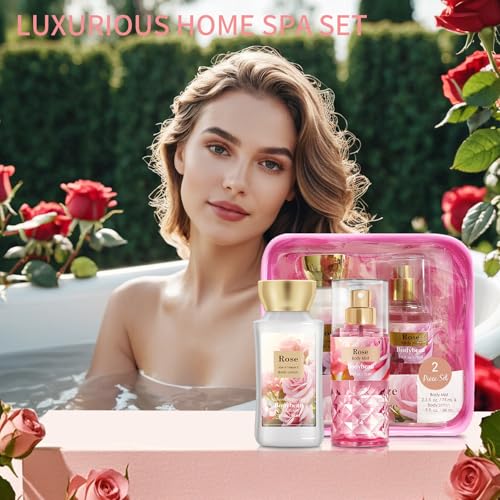 Rose Spa Gift Set For Women - 2PCS Luxury Bath and Body Kit with Body Lotion & Body Mist - Portable Travel Size Self Care Gift for Mom, Wife, Teens, Friends or Her - size: 2PCS