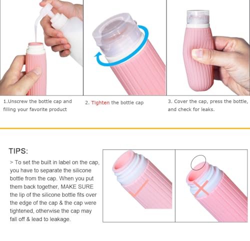 Refillable Bottles Leak Proof Camping Travel Containers with Shower Lanyard,3oz TSA Approved Squeezable Silicone Travel Tube Set for Gym Shampoo Lotion Soap - color: Color 2