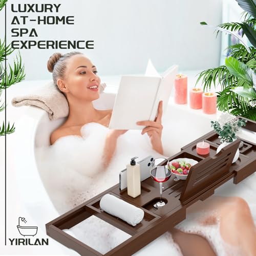 Bathtub Trays for Tub,Bath Tray, Foldable Bathtub Caddy,Brown - color: Brown