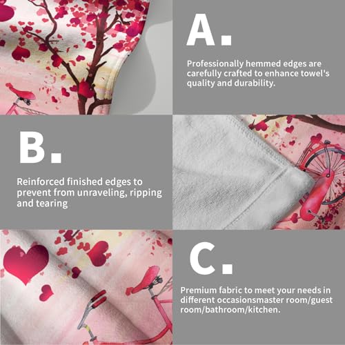 Valentine's Day Hand Towels - Set of 2 Pink Heart 14'x28' Soft Absorbent Guest & Kitchen Towels for Couples & Wedding Anniversary - color: Valentines Pink Bike Heart