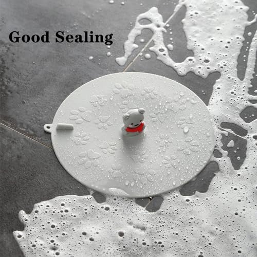 Sink Stopper Silicone Bathtub Stopper,Kitchen Sink Drain Stopper,Bathroom Drain Plug Stopper,Shower Drain Sink Stopper, Laundry Sink Drain Stopper (Grey bootom+Grey Bear with red Scarf) - color: Grey Bootom+grey Bear With Red Scarf