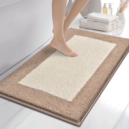 anllugs Bathroom Rugs 24" x 36", Non-Slip Extra Soft Absorbent Bath Rugs, Machine Washable Quick Dry Bath Mats for Bathroom Floor, Shower, Bathtub and Sink, Beige & Grayish Brown - color: Beige & Grayish Brown, size: 24" X 36"