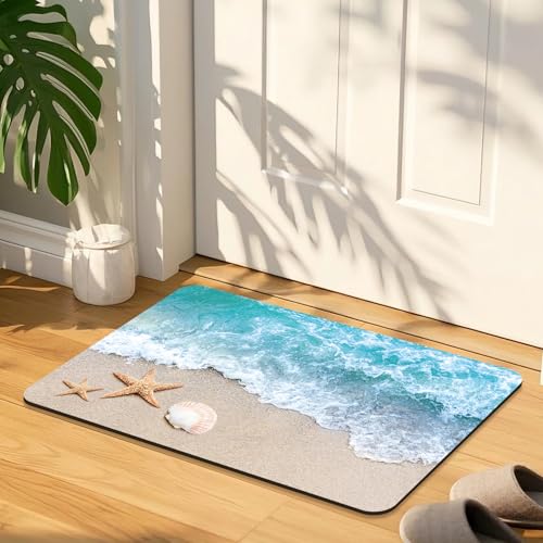Quick Dry Bath Mat for Bathroom,Super Absorbent Beach Seashell Bath Rug Non-Slip Rubber Backing,Machine Washable Bathroom Floor Mat for Shower, Tub, Sink Area Ocean Blue 30x20 - color: Blue2, size: 1'8" x 2'6" (Rectangular)