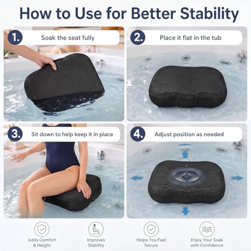 Yerliker 1 Pcs Foldable Hot Tub Booster Seat for Adults Adjustable 2 Heights up to 6.3", Weighted Booster Seat 3D Air Mesh Hot Tub Accessories Quick Dry Micro Dot Non Slip for Spa Bathtub Pool (Black) - color: Black