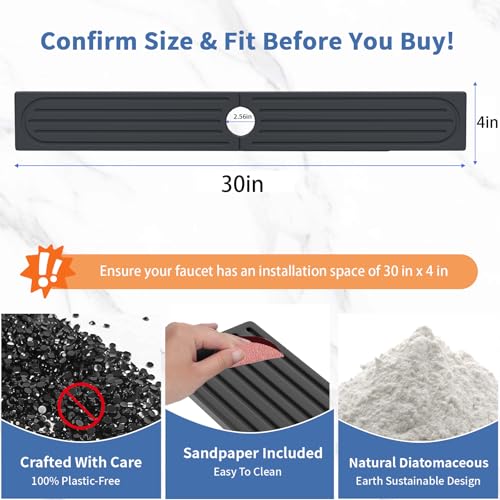 Fast Drying Kitchen Sink Splash Guard, Durable Stone Kitchen Faucet Mat, Water Absorbing Stone Tray for Sink, Diatomite Faucet Mat for Kitchen Sink, Stone Drying Mat for Kitchen and Bathroom Counter - color: Dark Gray Style 2, size: 30" x 4"