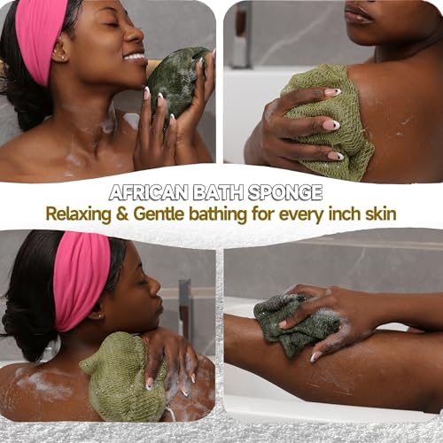 SubSahara Authentic African Net Sponge - 5 Pack Exfoliating Bath & Shower Loofah Sponge for Body & Face, Gentle Scrubber for All Skin Types, Travel, Durable - color: Green,gray,brown,black,purple