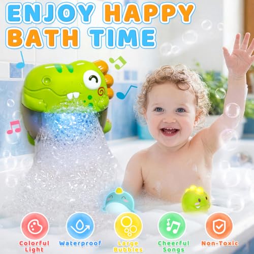 Light Up Dinosaur Bath Toys for Kids Ages 3-5 4-8, Bath Bubble Machine with Music, Bubble Maker for Bathtub, Floating Animal Bathtub Water Toys for Toddlers 3 4 5 Year Old Boys Girls Birthday Gift