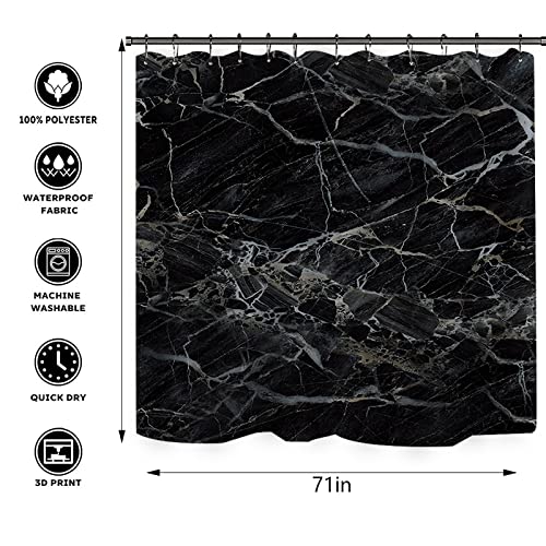 NEWSUYAA 4Pcs Black Marble Bathroom Shower Curtain Set with Rugs Accessories,Modern Luxury Bathroom Decor with Non-Slip Bath Mats, Toilet Seat Cover,Abstract Marble Shower Curtains + Hooks - color: Black