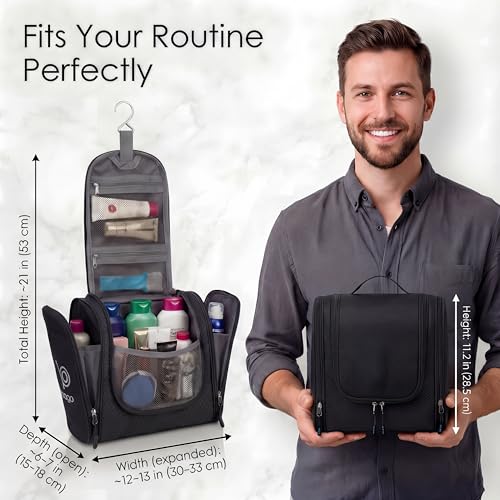 Bago Travel Toiletry Bag for Women and Men X-Large Waterproof Hanging Large Toiletry Bag for Bathroom and Travel Bag for Toiletries Organizer -Travel Makeup Bag (Black) - color: Black, size: X-Large