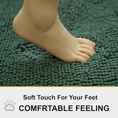 BOANKODU Bathroom Rugs Sets 2 Piece，47X16+16X24Inch，Absorbent Non-Slip Very Soft Chenille Mat,Machine Washable （Dark Green） - color: Dark Green, size: 47" x 16" + 16" x 24" (Rectangular)