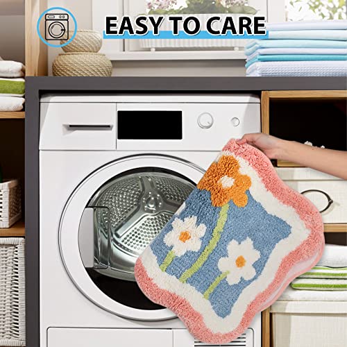 Floral Shag Bath Rug, Extra Soft, High Absorbent, Non-Slip Plush Shaggy Bath Carpet, Machine Washable, Great for Bathroom Floor, Tub and Shower, (19.68"x 31.49", Flowers) - size: 1'8" x 2'7" (Rectangular)