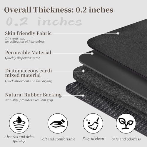 Dark Grey Bath Mat Set 2 Piece - Quick Dry Super Absorbent Diatomaceous Earth Bathroom Rug With Rubber Backing Non-Slip for Shower Floor, 47x17 + 24x17