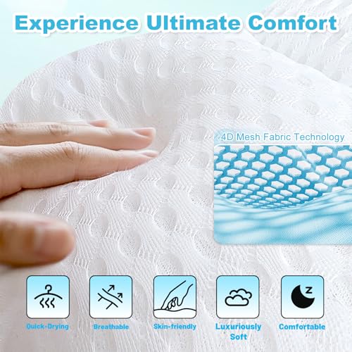 Bath Pillows for Tub, Bathtub Pillow for Neck and Back Support, 6 Non-Slip Suction Cups, Ultra Soft 4D Air Mesh, Washable Bath Accessories Gift for Women and Men, White
