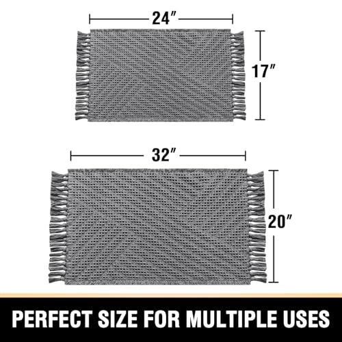 H.VERSAILTEX Waffle Bath Mat Super Absorbent Boho Bath Mat Non Slip Bath Rugs for Bathroom Floor Machine Washable Dry Fast Bathroom Rugs with Tassels (20 x 32 Plus 17 x 24 Inches, Gray) - color: Grey, size: 20" x 32" Plus 17" x 24"