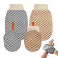 4 Pcs 3D Textured Mesh Soap Bag & Exfoliating Bath Glove Set, Soft Body Scrubber Clean Mitts for Women Men, Shower Bathing Accessories (Grey+Khaki)