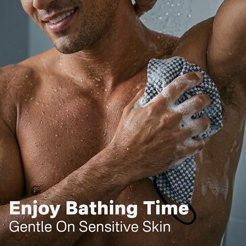 Yiclick Dual-Textured Exfoliating Washcloth Towel - Back Scrubber for Use in Shower Bath, Exfoliating Body Scrubber Exfoliator, Japanese Exfoliate Loofah Lufa Sponge Wash Cloth for Women Men - color: Grey