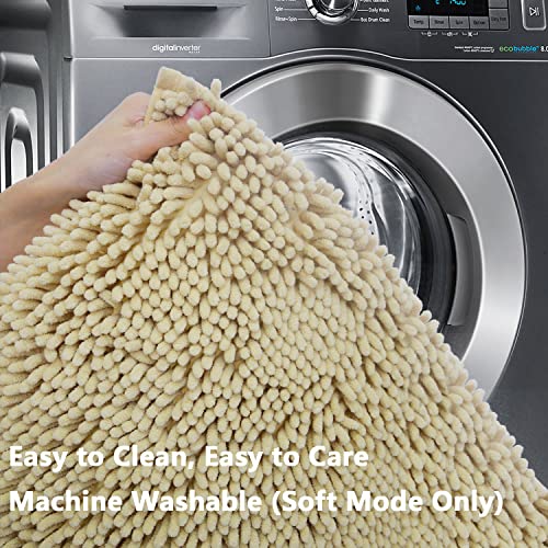 Bath Rugs Chenille 3-Piece Extra Soft and Absorbent Shag Beige Bathroom Rugs, Machine Wash Mat, Strong PVC Non-Slip Underside, Plush Carpet Mats (Beige) - color: Beige, size: 2'8" x 1'8" (16x24"+20x32"+20x20"U shape）