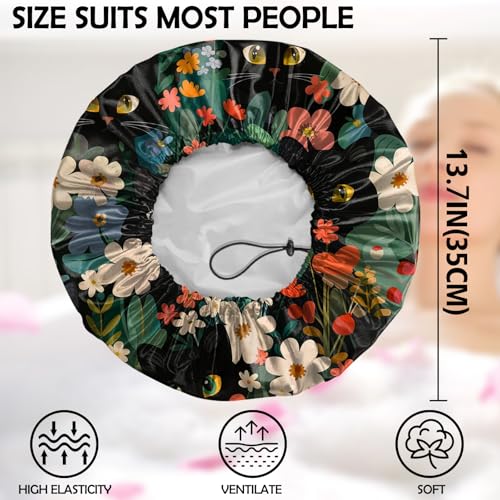 2 PCS Shower Cap Adjustable Reusable Double Waterproof Layer Elastic Hair Bath Cap Cute Aesthetic for Women Girls-Cats - color: I24-Cats