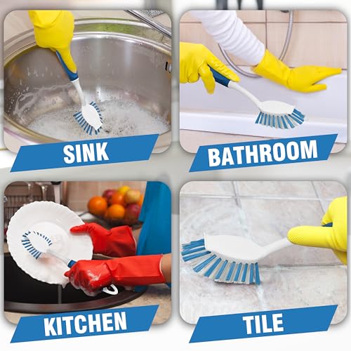 2-Pack Dish Brushes with Scraper, Durable Nylon Bristles Kitchen Scrub Brush, Dish Scrubber with Handle for Pans, Sink, Bathroom