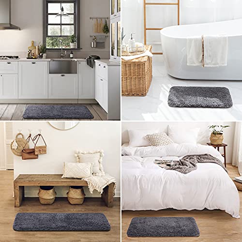 Ashler Bathroom Rugs Set of 2, Dark Grey Bath Rugs 2 Piece, Water Absorbing Bath Mat, Soft Microfiber Rectangle Bathroom Carpet, Machine Washable - 17x24 & 20x32 Inches - color: Dark Grey