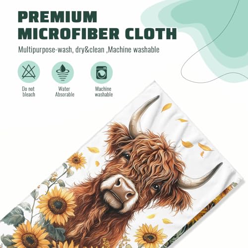 Highland Cattle Bath Hand Towels Set of 2 Absorbent Farmhouse Farm Sunflowers Decorative Hand Towels Set for Bathroom Gym Hotel Spa Bathroom Hand Towels Gifts for Women Man 14"x28" - color: Highland Cattle