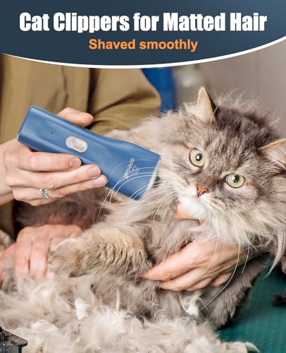 oneisall Pet Clippers for Cat Matted Hair, Quiet Pet Shaver for Cats | Waterproof Cordless Cat Clippers for Matted Long Hair with Storage Bag,Lightweight and Easy to Use for Cat, Pet, Small Dog - color: Blue, size: Standard