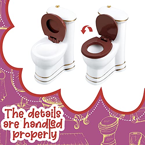 Skylety 6 Pcs Dollhouse Bathroom Furniture 1:12 Scale Porcelain Doll Accessories with Mini Bathtub, Toilet, Pedestal Sink, Mirror, Brush Holder, Carpet