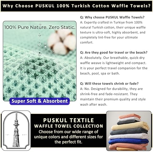 PÜSKÜL Natural 100% Turkish Cotton Waffle Bath Towels Set of 2-Piece | 32x63 inch Extra Large Absorbent Quick-Dry Lightweight Spa Towel | Luxury Sauna Accessories (Beige Bath Towels - Pack of 2) - color: Beige