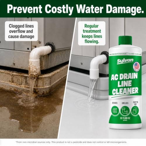 AC Drain Line Cleaner 32 Oz | 12 Month Supply | Made in USA | Universal Compatibility | Removes Clogs and Buildup from HVAC Condensate Lines | Air Conditioner Unclogger - size: 1x 32 Oz + Drain Snake