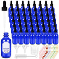 STARSIDE 48-Pack 2oz Leakproof Blue Glass Dropper Bottles | 60ml Empty Tincture Bottles for Essential Oils & Craft Use, Includes Funnels, Brushes, Labels, Droppers & Measuring Cup - color: 2oz-Blue-48pcs