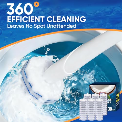 30Ct Aromative Toilet Brush Refills, Toilet Bowl Cleaner Refills, Double-Layer Cleaning Pads Added, Compatible with Most Toilet Brushes，Blue Ocean（Patented） - color: Blue Ocean (30P)