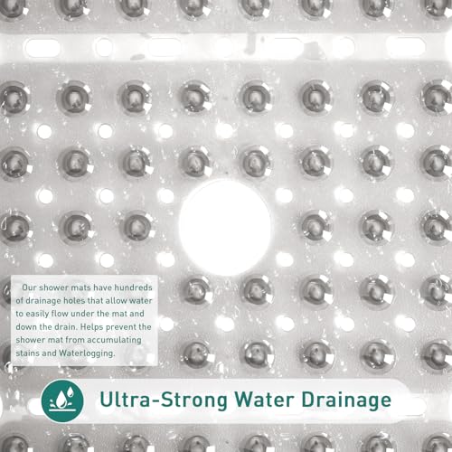 Large Square Shower Mat 27 x 27 Inch Clear Gray, Non Slip Shower Bathtub Mats for Inside Shower with Big Suction Cups Drain Holes, Anti Slip Bathroom Floor Stall Mats, Easy Clean, BPA-Free - color: Clear Grey
