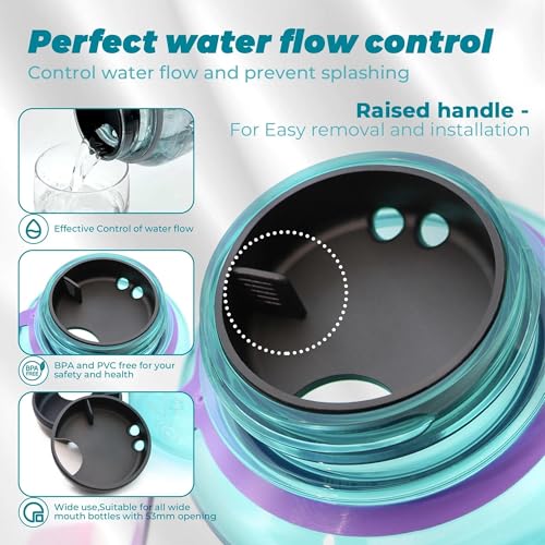 Splash Guards Compatible with 32 oz Wide Mouth Bottles with a 53 mm Inner Opening, Wide Mouth Water Bottle Accessories, Not for 16 oz or Narrow Mouth Bottles - color: Obsidian Black 2 Pack