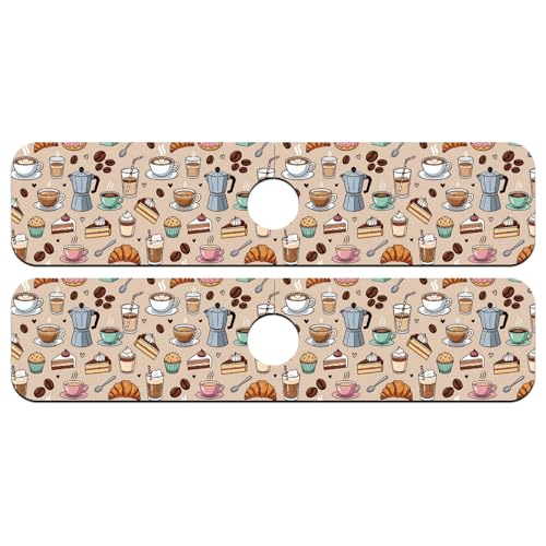 2 Pcs Kitchen Sink Splash Guard Faucet Mat Various Drinks Pattern Faucet Mat for Sinks coffee Graffiti Absorbing Drying Mats for Kitchen Bathroom, 23.6x5.5inch - color: Various Drinks Pattern