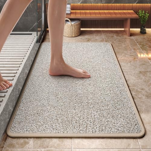 Non Slip Bathroom Rugs Washable, Rubber Backing Bath Mat, Absorbent Quick Dry Floor Mats for Bathroom, Outside Shower and Sink, Thin Bath Rugs Fits Under Door, 20”x31”, Brown - color: Light Brown, size: 20"x31"