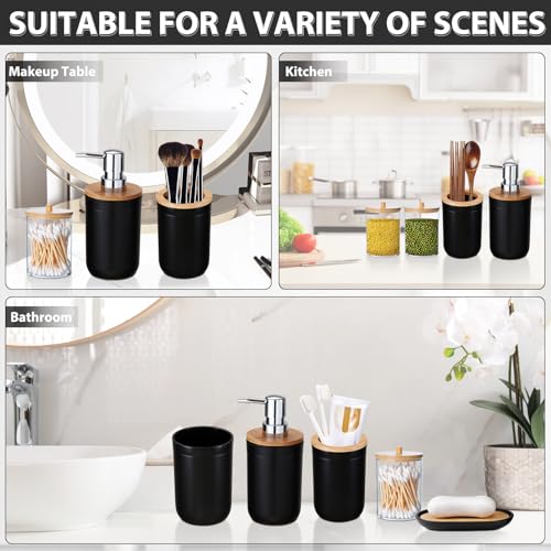 iMucci Bathroom Accessories Set 5Piece Black Bathroom Sets, Toothbrush Holder, Toothbrush Cup, Lotion Soap Dispenser, Soap Dish and Qtip Holder Bathroom Decor - style: Black