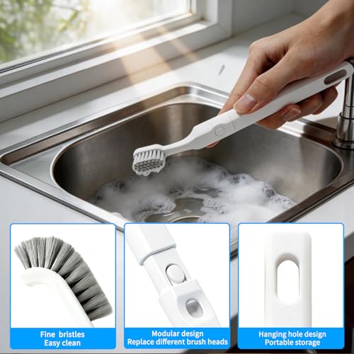 Hard Bristle Crevice Cleaning Brush Set with 4Pcs Brush Heads & 2Pcs Handles, Multifunctional Grout Brush Tools for Kitchen, Bathroom, Sink, Corner, Mug, Blender, and Hard-to-Reach Areas - style: 6-Pieces Kit