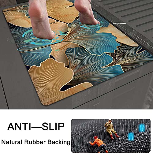 Bath Mat Rug,Gold Ginkgo Leaf Non Slip Quick Dry Super Absorbent Thin Bathroom Rugs Fit Under Door-Easy to Clean Bathroom Floor Mats-Shower Rug for Shower Sink Bathtub(16" x 24"in) - color: Gold Ginkgo Leaf, size: 1'4" X 2'(rectangular)