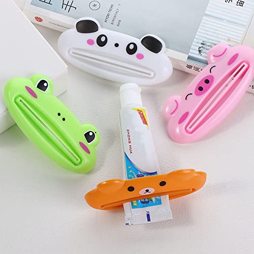 Vctitil 4 Pcs Toothpaste Tube Squeezer Dispenser Bear Frog Panda Pig Cartoon Tube Squeezers Toothpaste Clips Toothpaste Rolling Holder Squeezer