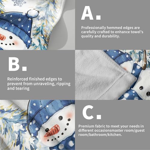 Winter Blue Snowman Hand Towels for Bathroom 14.4x28.3 Inch | Set of 2，Xmas Snowflake，Polyester Cotton，Breathable，for Winter Holiday Kitchen Hotel Gym Spa Decor - color: Winter Snowman