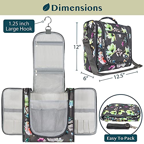 PAVILIA Extra Large Toiletry Bag Travel Bag for Women Men, Hanging Cosmetic Organizer, Water Resistant Makeup Bag for Accessories Toiletries, Travel Essentials Kit (Floral Grey) - color: Floral Grey, size: Extra Large (12x6x12.5)