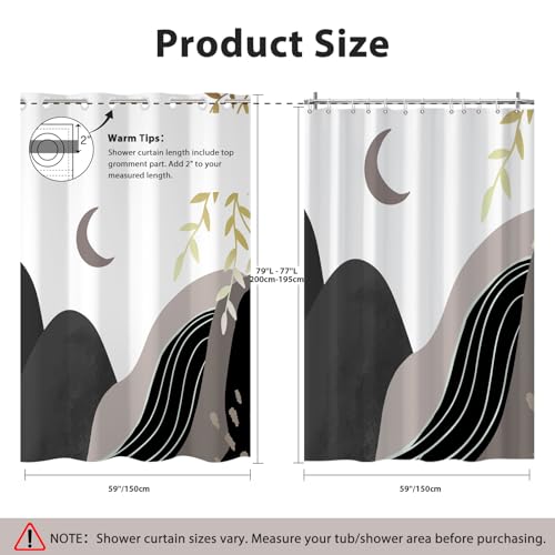 No Hook Shower Curtain Mid Century Boho with Snap in Liner, Hotel Grade Abstract Modern Shower Curtains Set for Bathroom, Spa Like Bath Curtain, Gray, 59" W x 79" L - color: 01 Mid Century - Gray, size: 59"W x 79"L (Pack of 1)