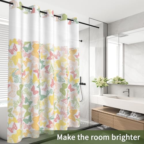 Butterfly No Hook Shower Curtain with Snap in Liner Set 71x74 in | Boho Modern Abstract Pastel Colorful Cute Butterfly Girly Shower Curtain for College Dorm Hotel Apartment Bathroom Bathtub - color: Boho Butterfly