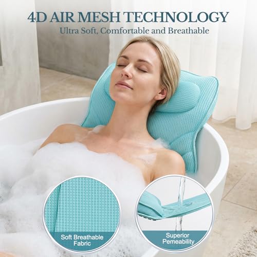Extra Long Thick Full Body Bath Pillow for Tub with Lumbar Pillow- Luxury 4D Air Mesh Bathtub Pillow with Head, Shoulder & Back Support, Non-Slip Bath Cushion with Suction Cups-Lake Blue - color: Lake Blue